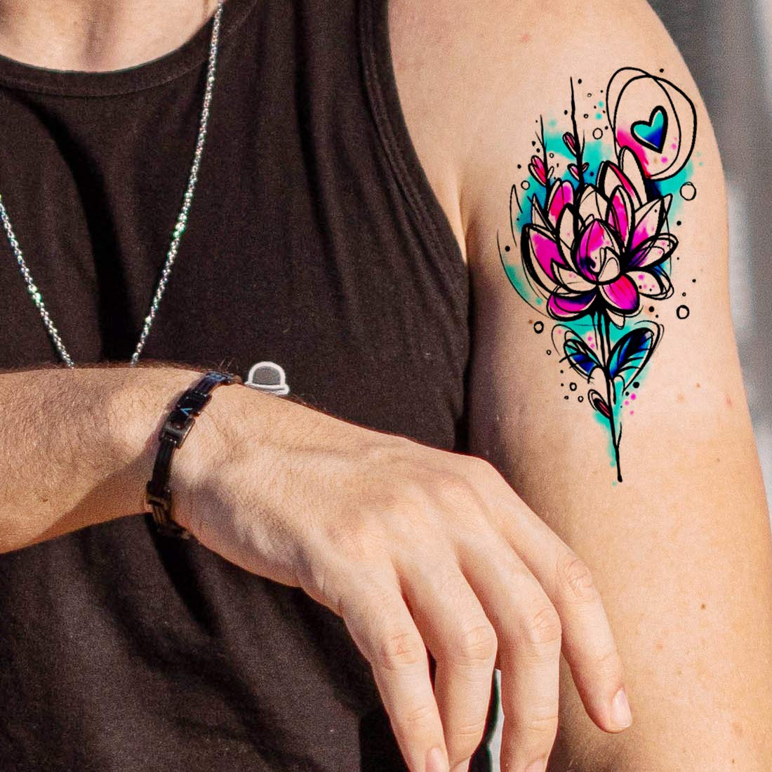 Lotus Flower Heart Temporary Waterproof Tattoo For Men and Women