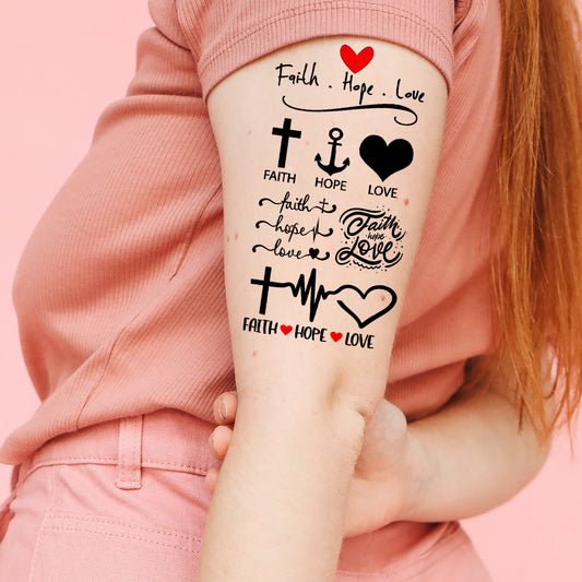 Faith Love Hope Tattoo Quotes Waterproof Men and Women Temporary Body Tattoo