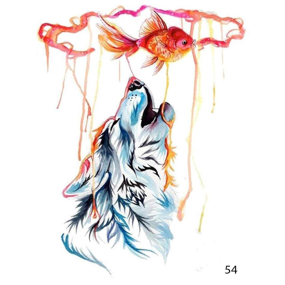 Hungry Dog with Fish Tattoo Waterproof Male and Female Temporary Body Tattoo - Temporarytattoowala