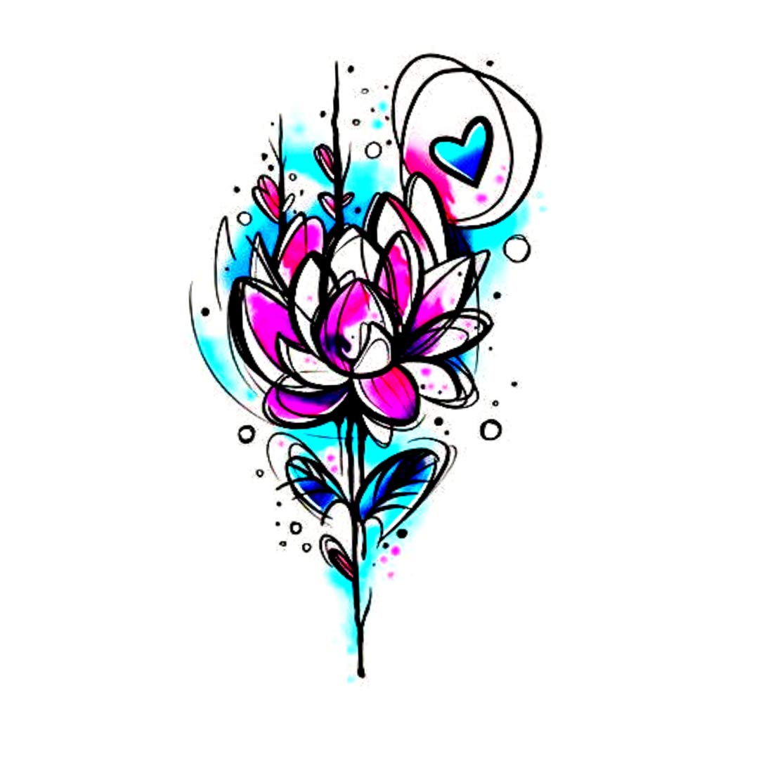 Lotus Flower Heart Temporary Waterproof Tattoo For Men and Women