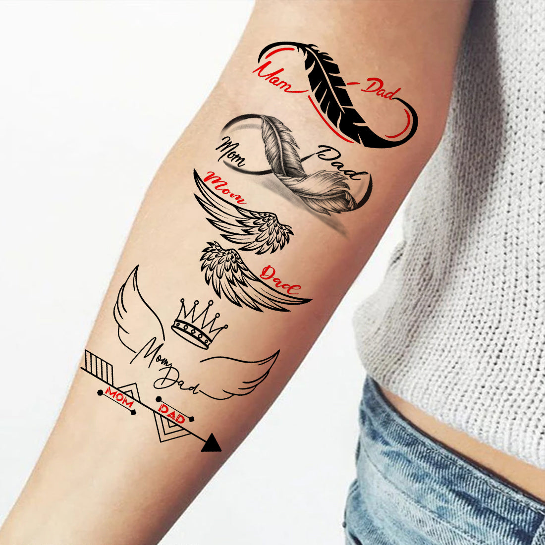 Mom Dad Wings Tattoo Love Feathers Waterproof Boys and Girls Temporary Body Tattoo