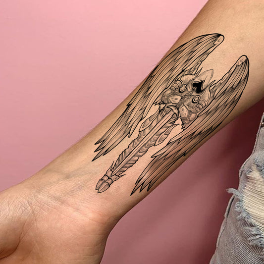 Wings with Sword Tattoo Waterproof Men and Women Temporary Tattoo