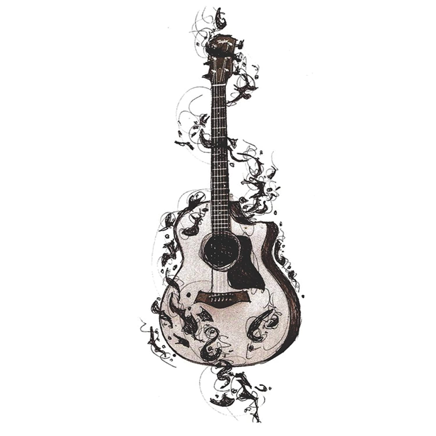 Guitar Lovers Music Tattoo Waterproof Male and Female Temporary Body Tattoo - Temporarytattoowala
