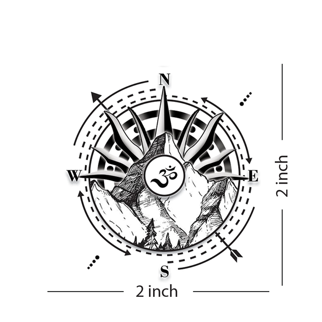 Om and Mountain Tattoo Compass Waterproof For Women Temporary Tattoo