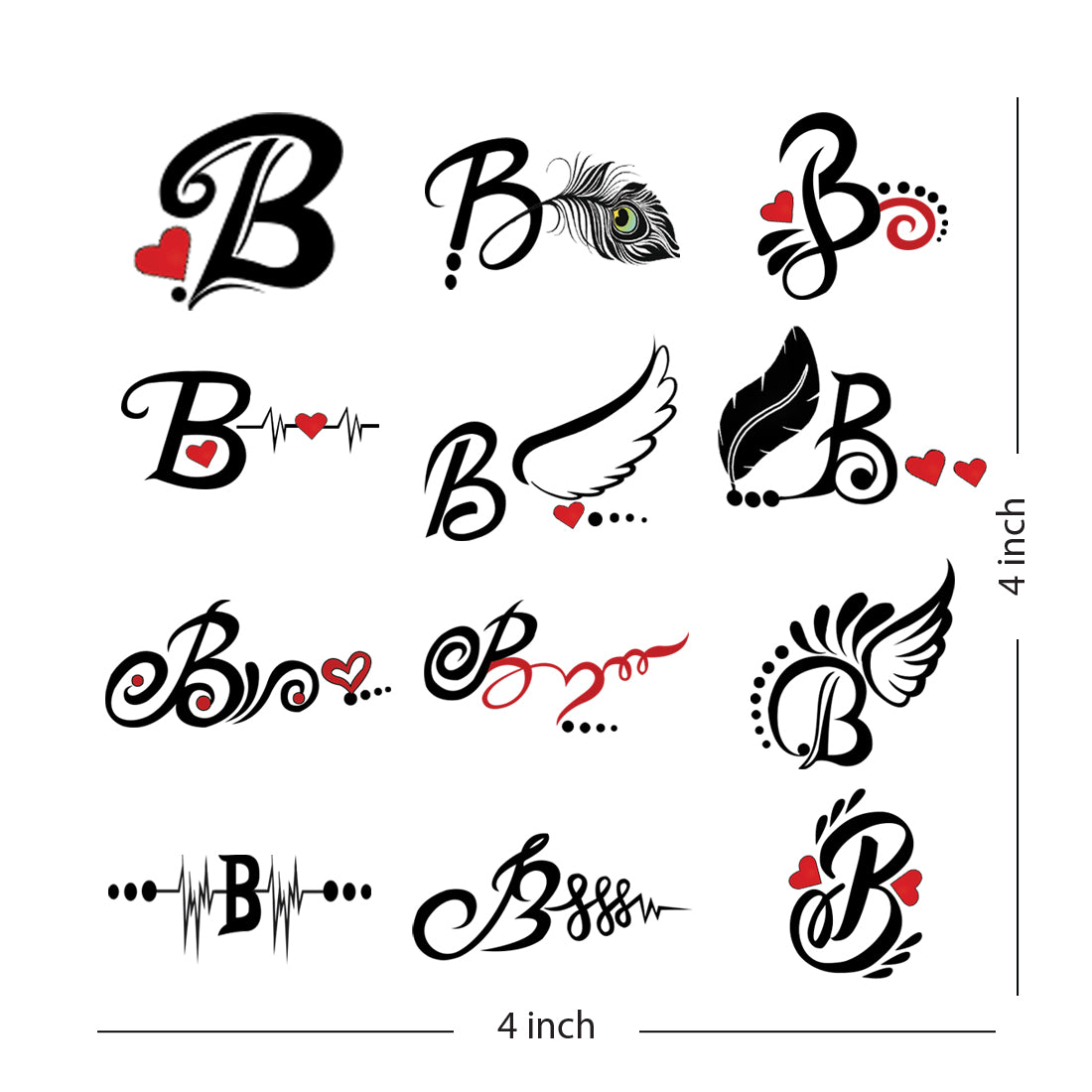 B Name Alphabet Tattoo Waterproof For Men and Women Temporary Body ...