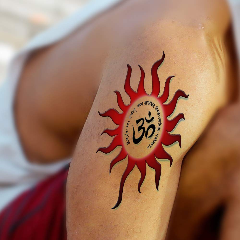 Temporary Tattoowala Sun with Om Tattoo Temporary Body Waterproof Boy and Girl Tattoo - Temporarytattoowala