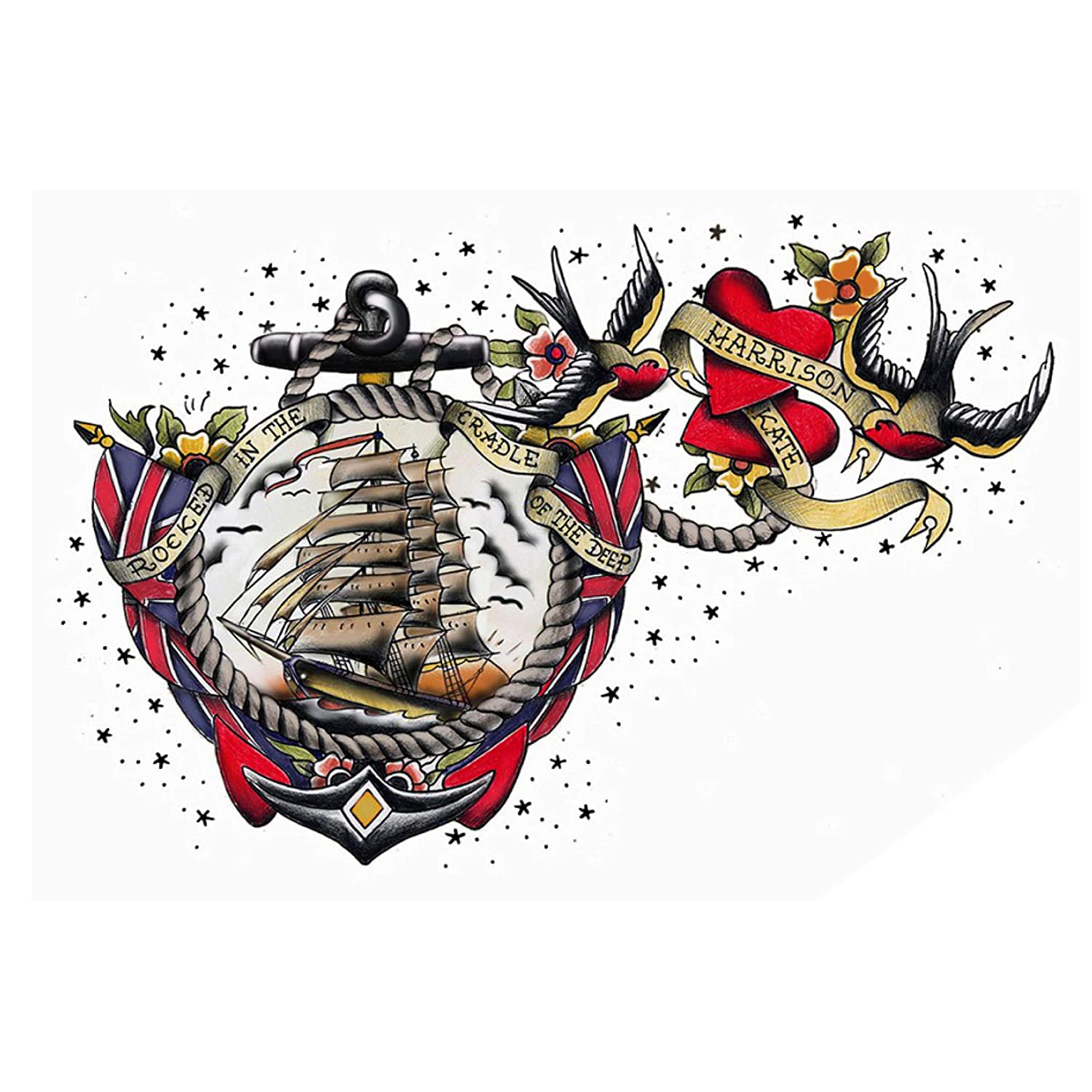 Anchor Clouds Boat Heart North American Tattoo Waterproof Male and Female Temporary Body Tattoo - Temporarytattoowala