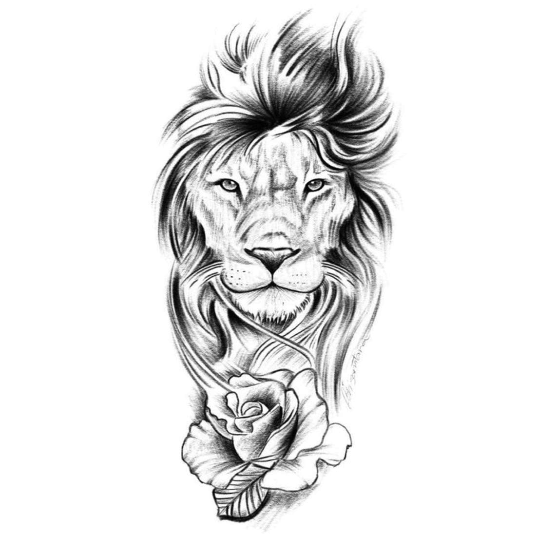 2pcs Mixed Color Lion Head & Animal Pattern Large Flower Temporary Tattoo  Sticker For Arm, Chest, Abdomen, Back | SHEIN USA