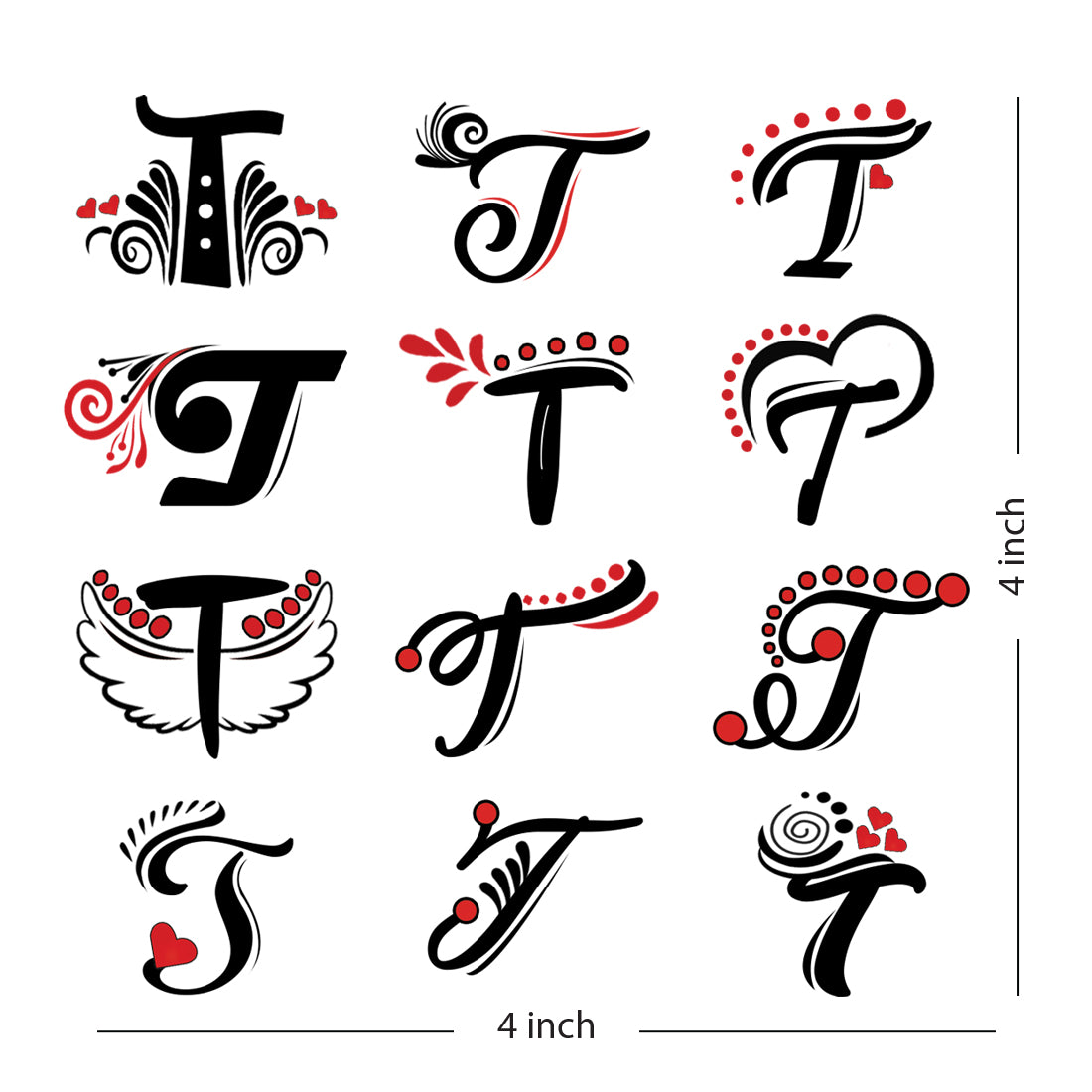 T Uppercase Serif Letter Temporary Tattoo (Set of 3) – Small Tattoos