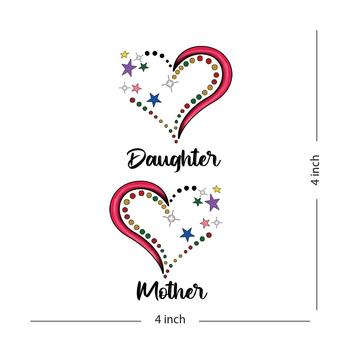 Daughter and Mother Tattoo Heart Waterproof For Men and Women Temporary Body Tattoo