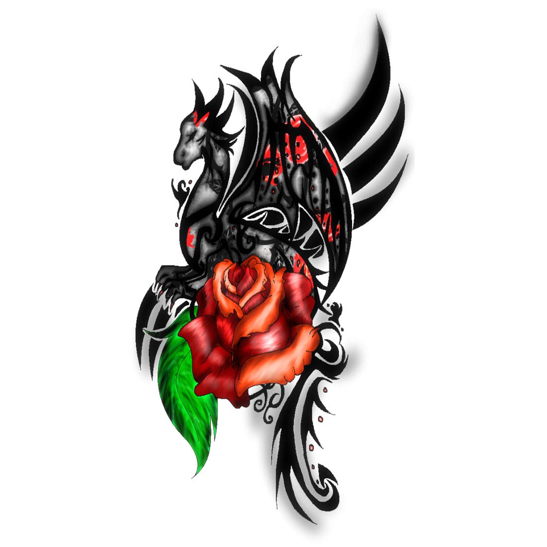 Rose Dragon with Wings Temporary Waterproof Tattoos For Men and Women