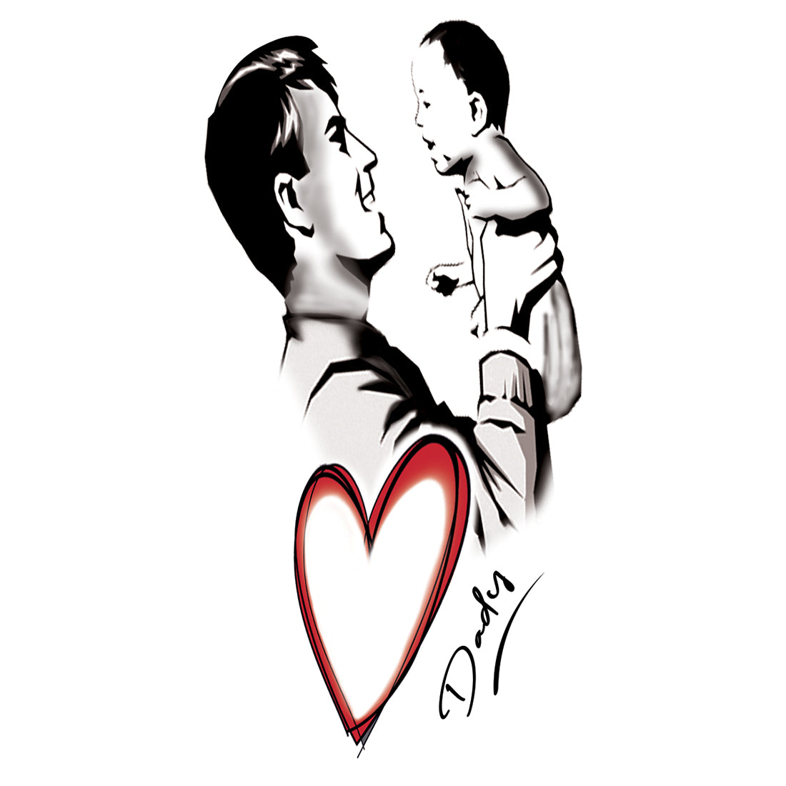 Dad with Boys Tattoo Heart Temporary Tattoo For Boys and Girls Waterproof