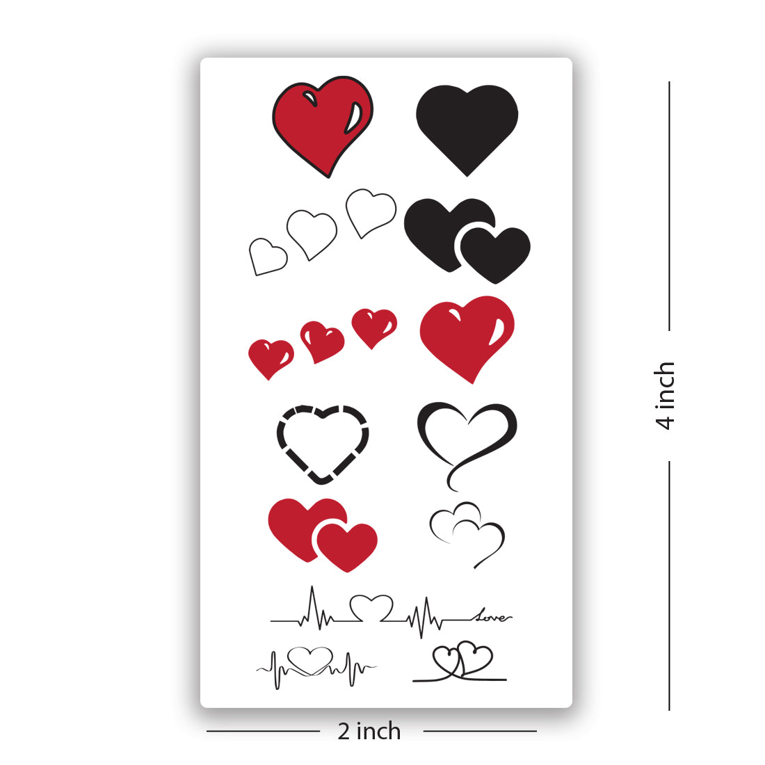 Black Heart Line with Red Heart Tattoo Waterproof Male and Female Temporary Body Tattoo