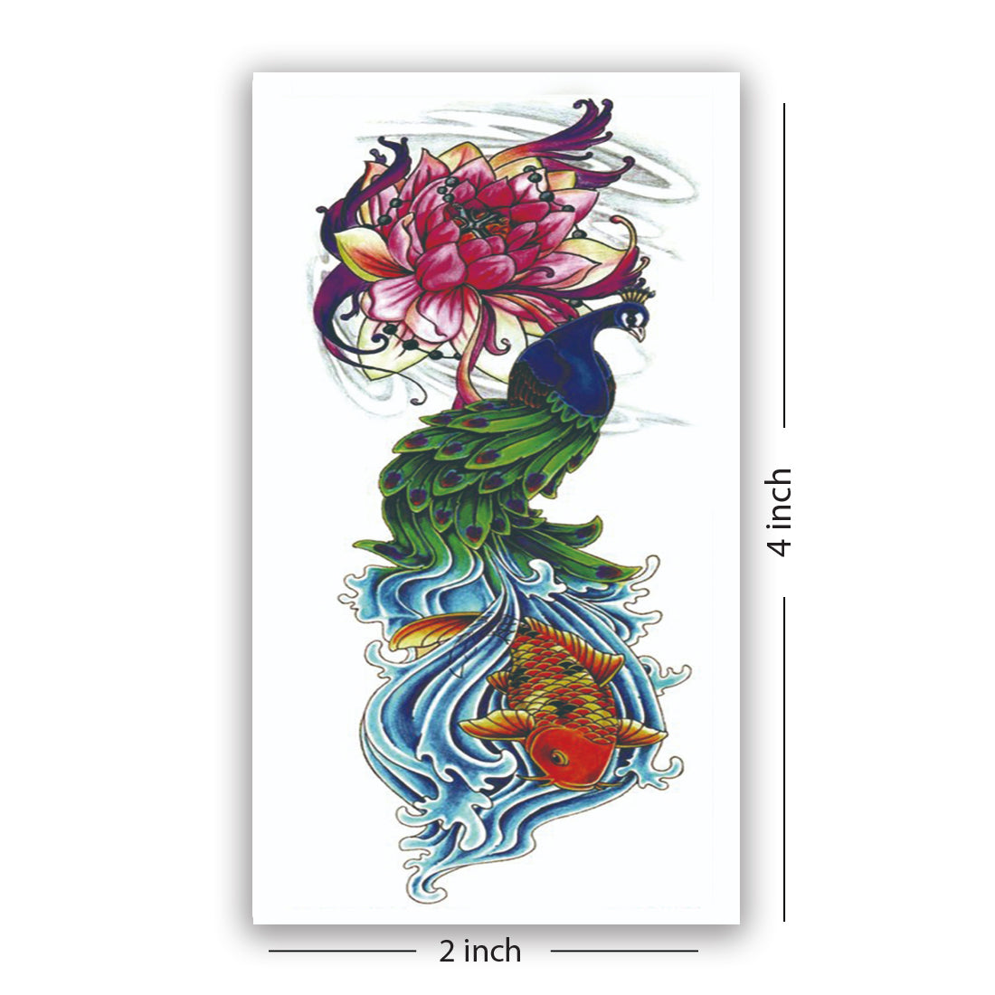 Peacock Tattoo with Fish Flower Waterproof Boys and Girls Temporary Body Tattoo