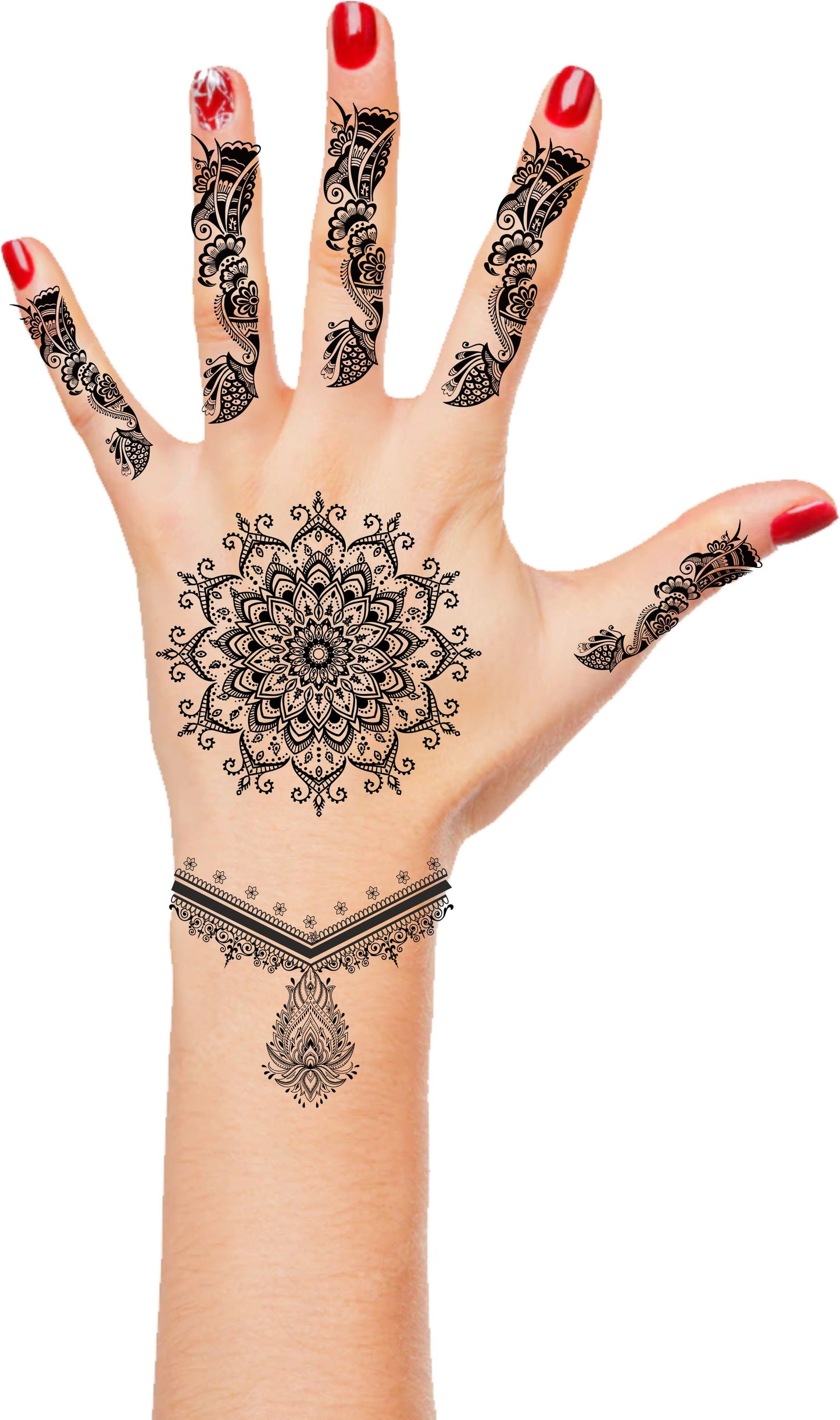 Black Mehndi Henna Tattoo Sticker Temporary Tattoos for Women Mandala Mehndi sticker for Hand (Size -6x4) 1Pair (Both Hand)