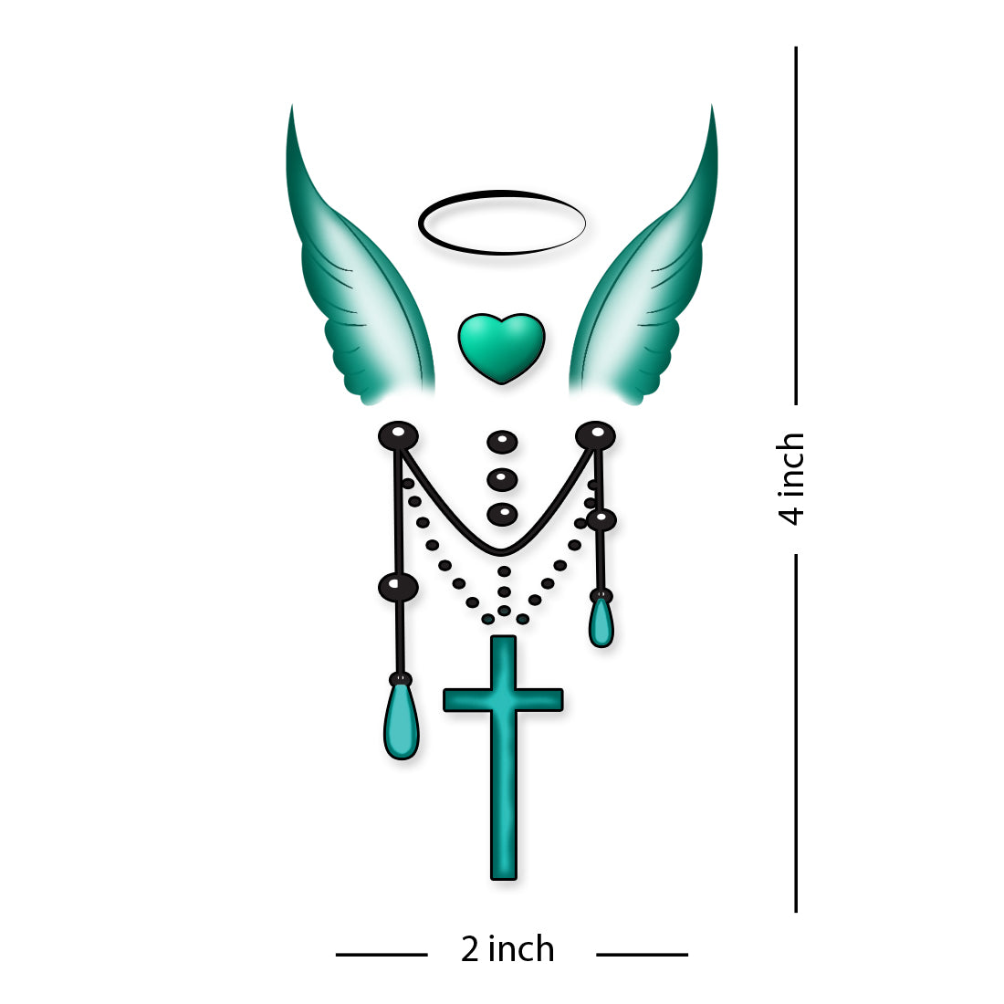 Angle with Heart Tattoo Waterproof Cross Ring For Girls Temporary Tattoo