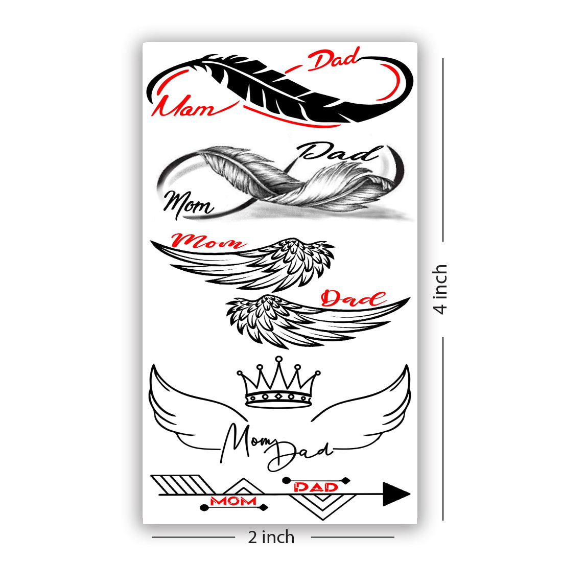 Mom Dad Wings Tattoo Love Feathers Waterproof Boys and Girls Temporary Body Tattoo