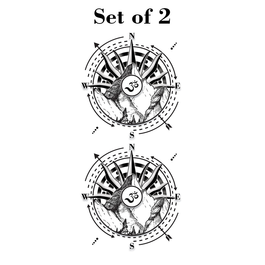 Om and Mountain Tattoo Compass Waterproof For Women Temporary Tattoo
