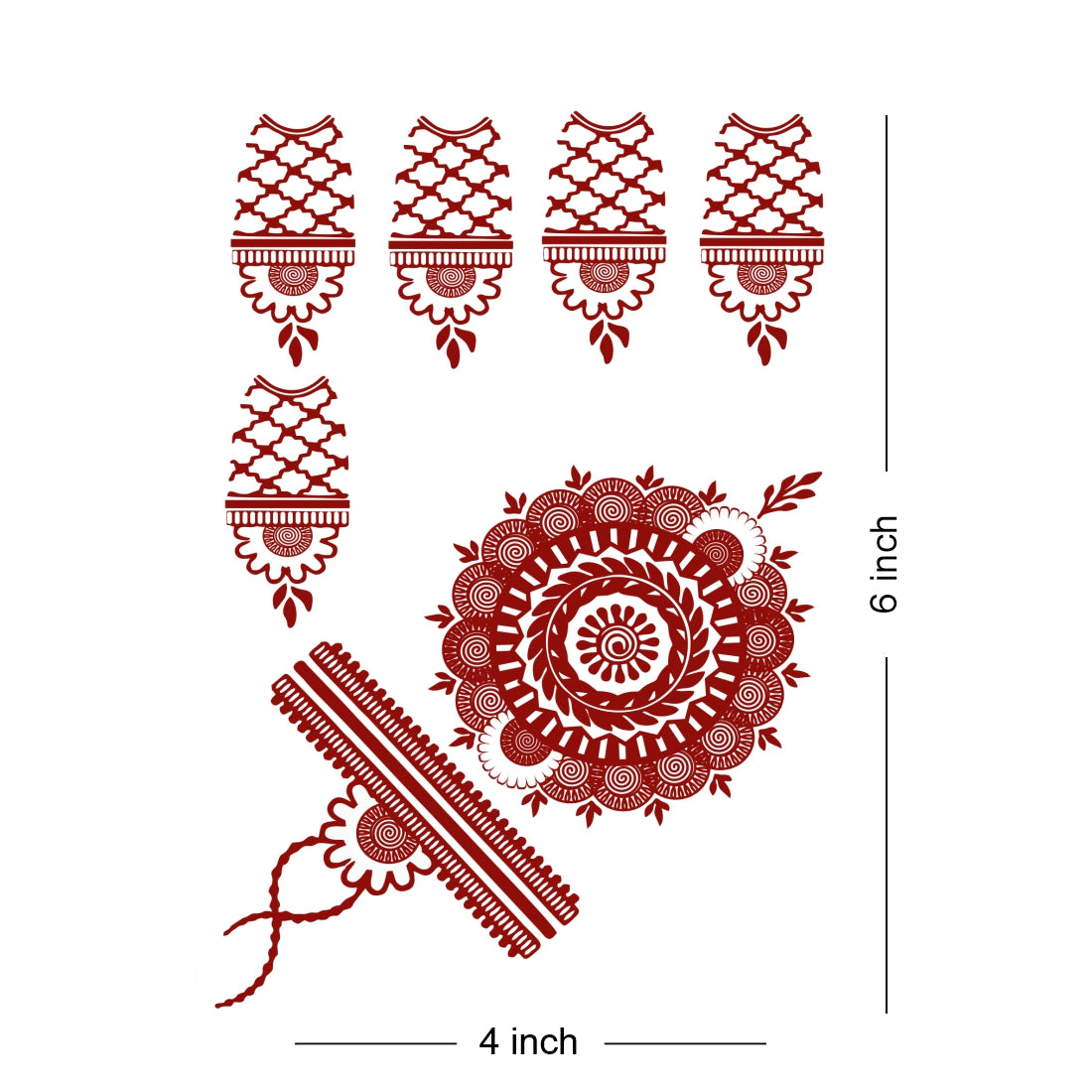 voorkoms Red-Brown Henna Tattoo Sticker Temporary Tattoos for Women Mandala Mehndi sticker for Hand (Size -6x4) 1Pair (Both Hand)