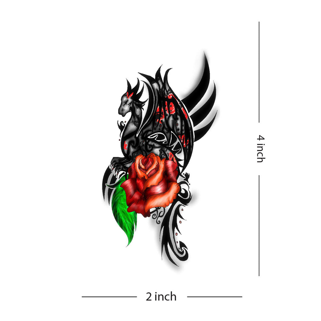 Rose Dragon with Wings Temporary Waterproof Tattoos For Men and Women