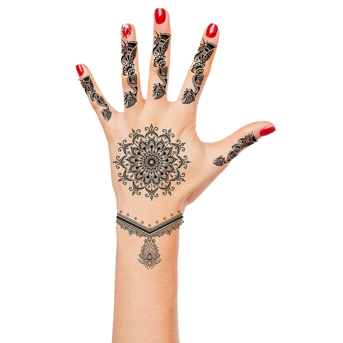 Black Mehndi Henna Tattoo Sticker Temporary Tattoos for Women Mandala Mehndi sticker for Hand (Size -6x4) 1Pair (Both Hand)