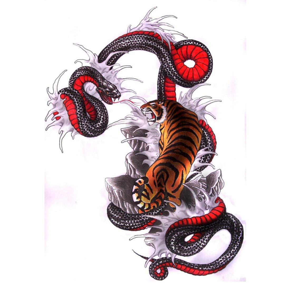 Cobra Dragon Snake Tiger Fight Tattoo Waterproof Male and Female Temporary Body Tattoo - Temporarytattoowala