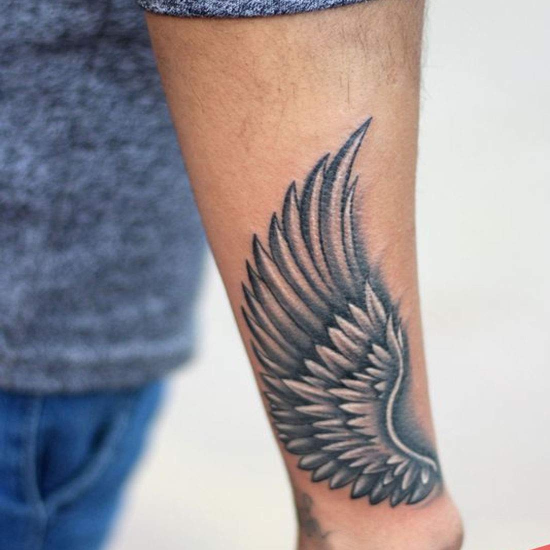 realistic angel wings tattoo idea, line ...