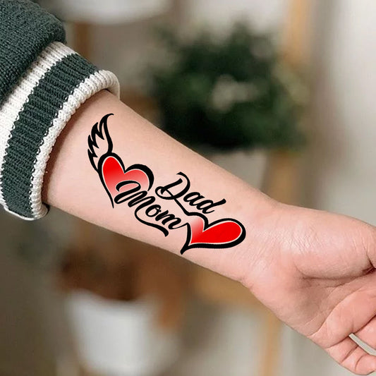 Wing with Heart Mom Dad Tattoo Waterproof Men and Girl Temporary Body Tattoo