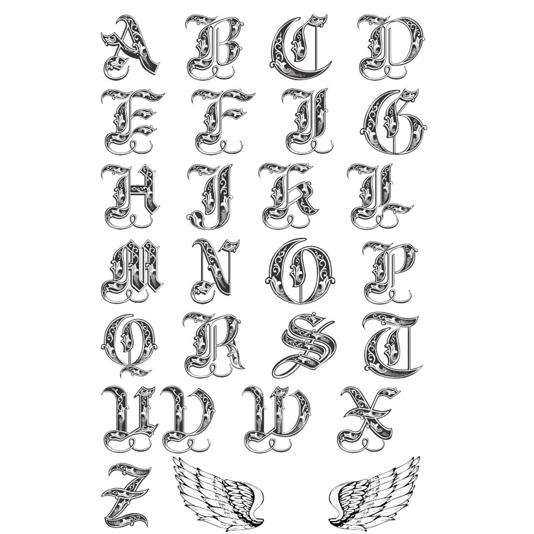 Name A to Z Alphabet Angel Wings Tattoo Waterproof Male and Female Temporary Body Tattoo - Temporarytattoowala